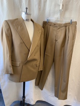 COSANI, Khaki Brown, Wool, Solid, Peaked Lapel, Double Breasted, Button Front, 6 Buttons, 3 Pockets, Early 1990's
