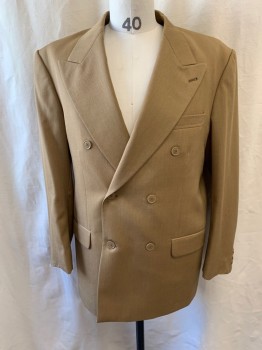 COSANI, Khaki Brown, Wool, Solid, Peaked Lapel, Double Breasted, Button Front, 6 Buttons, 3 Pockets, Early 1990's