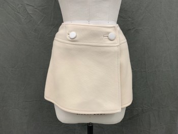 Womens, Skirt, N/L, Cream, Wool, Solid, W 28, Mini Skirt, Crossover Front, 2 Leather Buttons,