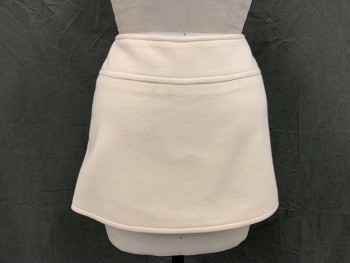 N/L, Cream, Wool, Solid, Mini Skirt, Crossover Front, 2 Leather Buttons,