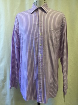 HICKEY FREEMAN, Purple, White, Cotton, Stripes - Vertical , Button Front, Collar Attached, Long Sleeves, 1 Pocket,