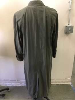 Mens, Coat, Trenchcoat, NEWPORT HARBOR, Moss Green, Polyester, Solid, 42, Single Breasted, Collar Attached, 2 Pockets,
