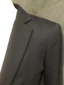 MASSIMO DUTTI, Black, Wool, Solid, Twill, Single Breasted, Collar Attached, Notched Lapel, 2 Pockets, 1 Button