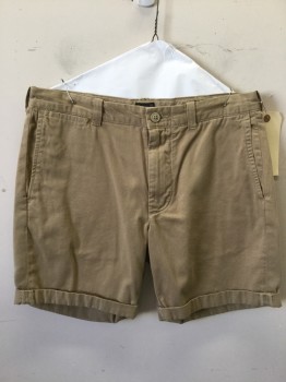 Mens, Shorts, JCREW, Tan Brown, Cotton, Solid, 31, Flat Front, 5 Pockets, Cuffed