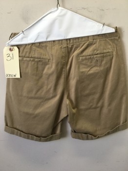 Mens, Shorts, JCREW, Tan Brown, Cotton, Solid, 31, Flat Front, 5 Pockets, Cuffed