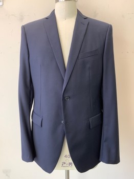 Mens, Sportcoat/Blazer, JOHN VARVATOS, Navy Blue, Wool, Solid, 42L, Single Breasted, 2 Buttons,  Notched Lapel,