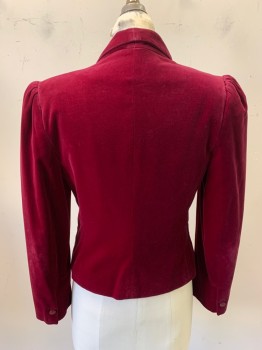 CHAUS, Red Burgundy, Cotton, Rayon, Solid, Velvet, Double Breasted, 4 Buttons, 2 Pockets, Shawl Collar, Plastic Buttons