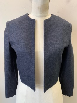 N/L, Charcoal Gray, Midnight Blue, Wool, 2 Color Weave, No Lapel, Round Neck, Open Front with No Closures, Slightly Cropped/Short Waisted