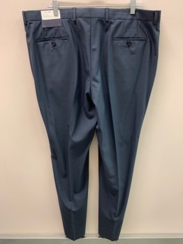 Mens, Suit, Pants, NAUTICA, Navy Blue, Polyester, Viscose, Solid, Zip Front, Extended Waistband, Button Closure, 4 Pockets, Creased Front