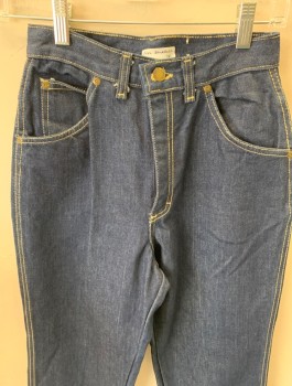 Womens, Jeans, CHEENOS , Indigo Blue, Cotton, Solid, W24, Dark Denim, High Waist, Straight Leg, Tan Top Stitching, Zip Fly, 5 Pockets, Belt Loops