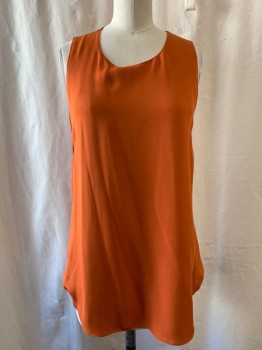 Womens, Top, THEORY, Pumpkin Spice Orange, Silk, Polyester, Solid, S, Scoop Neck, Pullover, Sleeveless, Side Flaps Button at Back, Key Hole Back
