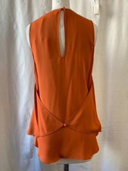Womens, Top, THEORY, Pumpkin Spice Orange, Silk, Polyester, Solid, S, Scoop Neck, Pullover, Sleeveless, Side Flaps Button at Back, Key Hole Back