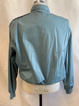 Mens, Windbreaker, WORLD TRAVEL CLUB, Sage Green, Polyester, Cotton, Solid, L, Zip Front, Rib Knit Cuffs An Waistband, Epaulets and Neck Belt, Members Only Style, 3 Pockets,