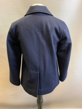 Childrens, Coat, BROOKS BROTHERS, Navy Blue, Wool, Rayon, S, Car Coat, Notched Lapel, Double Breasted, Button Front