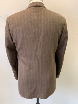 Mens, 1940s Vintage, Suit, Jacket, SERJ MTO, Brown, Wool, Tweed, Stripes - Vertical , 44L, Made To Order, Double Breasted, Peaked Lapel, 3 Pockets, Brown Lining
