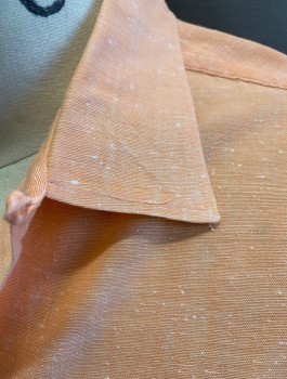 TOPSALL, Peach Orange, Cotton, Speckled, 1950's, Slubbed Texture, S/S, Button Front, C.A., 1 Patch Pocket