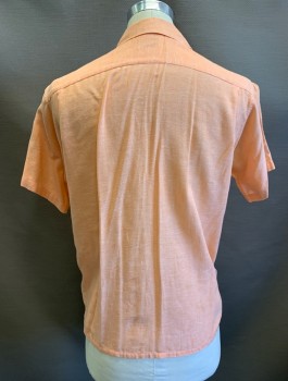 Mens, Casual Shirt, TOPSALL, Peach Orange, Cotton, Speckled, N:15, M, 1950's, Slubbed Texture, S/S, Button Front, C.A., 1 Patch Pocket