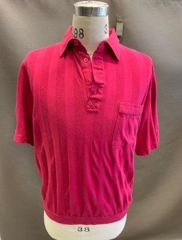 TROPI COOL, Fuchsia Pink, Cotton, Polyester, Novelty Pattern, Stripes, S/S 4 Button Polo, 1 Pocket
