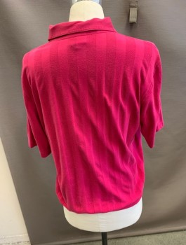 TROPI COOL, Fuchsia Pink, Cotton, Polyester, Novelty Pattern, Stripes, S/S 4 Button Polo, 1 Pocket