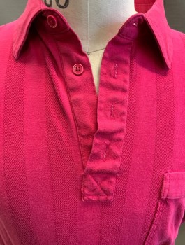 Mens, Polo Shirt, TROPI COOL, Fuchsia Pink, Cotton, Polyester, Novelty Pattern, Stripes, L, S/S 4 Button Polo, 1 Pocket