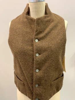 WESTERN COSTUME CO, Brown, Lt Brown, Wool, Cotton, Tweed, 5 Button, Stand Collar, 2 Pockets,