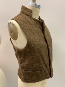 Mens, Historical Fiction Vest, WESTERN COSTUME CO, Brown, Lt Brown, Wool, Cotton, Tweed, 37, 5 Button, Stand Collar, 2 Pockets,