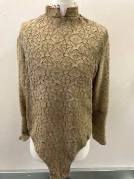 Mens, Tops, N/L, Lt Brown, Polyester, Wool, Textured Fabric, 42, Stand Collar, With Suede Trim, Cracked Self Abstract, Boucle Sleeves, Body Suit, CB Zip                         *Aged*