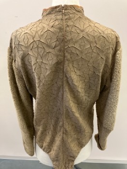 N/L, Lt Brown, Polyester, Wool, Textured Fabric, Stand Collar, With Suede Trim, Cracked Self Abstract, Boucle Sleeves, Body Suit, CB Zip                         *Aged*