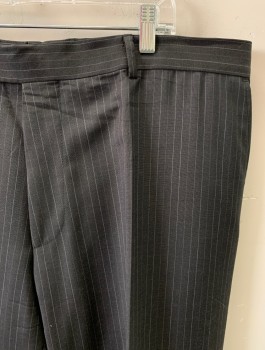 BOSS, Coffee Brown, Wool, 2 Color Weave, Stripes - Pin, F.F, 4 Pockets, Coffee Brown and Black Weave, Light Gray and Dark Gray Pin Stripes