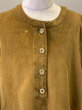 NO LABEL, Caramel Brown, Lyocell, Linen, Solid, L/S, Crew Neck, B.F., Aged And Distressed,
