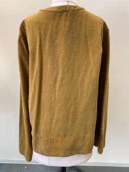 Childrens, Shirt, NO LABEL, Caramel Brown, Lyocell, Linen, Solid, C36, S, L/S, Crew Neck, B.F., Aged And Distressed,