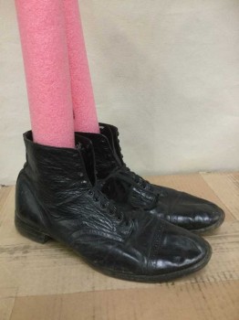 Mens, Boots 1890s-1910s, STACY ADAMS, Black, Leather, 11.5, Cap Toe, Lace Up, Ankle High