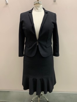 NINE WEST, Black, Polyester, Viscose, Solid, Single Breasted, 1 Hook & Eye, Notched Lapel, 2 Faux Pockets