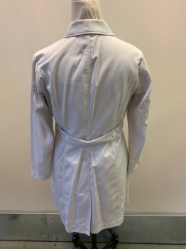 Womens, Lab Coat Women, MEDELITA , Warm Gray, Poly/Cotton, Solid, 6, 4 Buttons, Shawl Lapel, 3 Pockets, Belted Back,