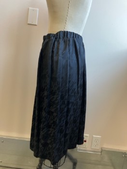 CHARLES JULIAN, Black Abstract Silk Jacquard Skirt, Elastic Waist, Calf Length