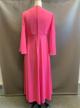 Womens, Evening Gown, NO LABEL, Bubble Gum Pink, White, Polyester, Color Blocking, W30, B36, Sheer Sleeves, V Neck, Crossover, Pink Metal Broach, Back Zipper,