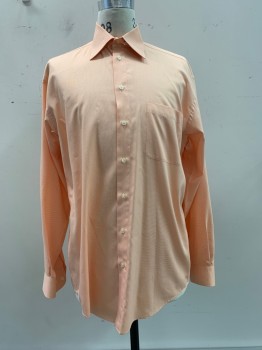 Mens, Casual Shirt, Claiborne, Peach Orange, Cream, Cotton, Polyester, 2 Color Weave, 34-35, 15 1/2, L/S, Button Front, Collar Attached, Chest Pocket