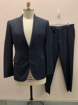 HUGO BOSS, Charcoal Gray, Navy Blue, Wool, Grid , 2 Buttons, Single Breasted,  Notched Lapel, 3 Pockets