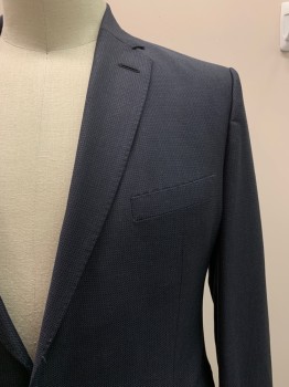 HUGO BOSS, Charcoal Gray, Navy Blue, Wool, Grid , 2 Buttons, Single Breasted,  Notched Lapel, 3 Pockets