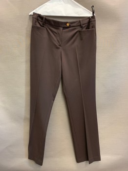 Womens, Slacks, CALVIN KLEIN, Chocolate Brown, Polyester, Rayon, Solid, W31, F.F, Top Pockets, Zip Front, Belt Loops