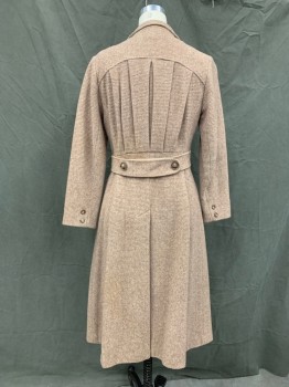 Womens, Coat, N/L, Mauve Pink, Cream, Wool, Grid , W30, B 36, Double Breasted, Collar Attached, Notched Lapel, 3 Pockets, Long Sleeves, Pleated Back at Yoke, Self Button Tab Back Waist