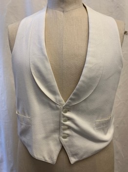 FOX444, Off White, Poly/Cotton, Pique Self Pattern, Shawl Lapel, Single Breasted, Button Front, 4 Plastic Buttons, 2 Pockets, Belted Back (Missing Buckle)
