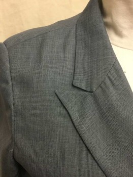 Womens, 1990s Vintage, Suit, Jacket, NORTON McNAUGHTON, Slate Blue, Polyester, Plaid, 16 Pet, Double Breasted, Peaked Lapel, 4 Buttons, 3 Pockets,