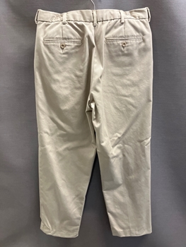 LANDS END, Khaki Brown, Cotton, Polyester, Solid, Flat Front, 4 Pockets , Belt Loops, Zip Fly, Twill/Chino,