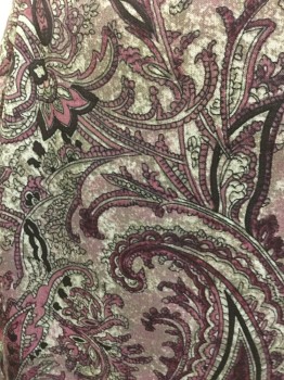 CHARTER CLUB, Red Burgundy, Plum Purple, Cream, Polyester, Paisley/Swirls, Mottled, Sheer Crepe, Lined, Straight, Side Zipper, Ankle Length, Barcode on LEFT Hip By Zipper