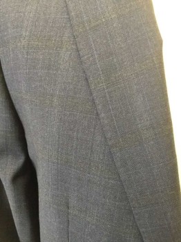 Mens, Suit, Jacket, BOSS, Charcoal Gray, Heather Gray, Blue, Viscose, Acetate, Plaid, Heathered, 34, 40R, 30, Charcoal/heather Gray, Faint Blue Plaid with Diagonal Dark Gray Lining, Notched Lapel W/hand Stitches on Rim, Single Breasted, 2 Button Front, 3 Pockets, Long Sleeves, with Matching Pants