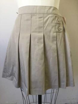 Childrens, Skirt, CLASS ROOM, Khaki Brown, Polyester, Cotton, Solid, 13/14, Wide Stitched Down Pleats, Button Tab Decorations, Side Zip, Built in Shorts