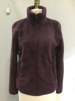 Womens, Casual Jacket, TNA, Wine Red, Polyester, Solid, S, Zip Front, 2 Pockets, Stretch Binding, Teddy Bear Fleece