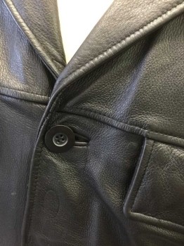 N/L, Black, Leather, Solid, Button Front, Collar Attached, 4 Pockets, No Lining