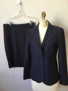 J CREW, Navy Blue, Wool, Polyester, Solid, 2 Button Single Breasted, Notched Lapel, 2 Pockets with Flaps